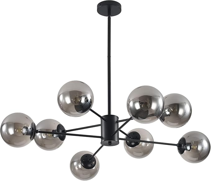 KCO Lighting Modern Glass Globe Sputnik Chandelier 8-Light Mid Century Black by KCOLighting