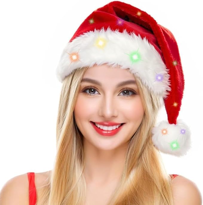 Santa Hat for Adults Christmas Hat Red Velvet Double-Layer Thickening Unisex by Haomaomao