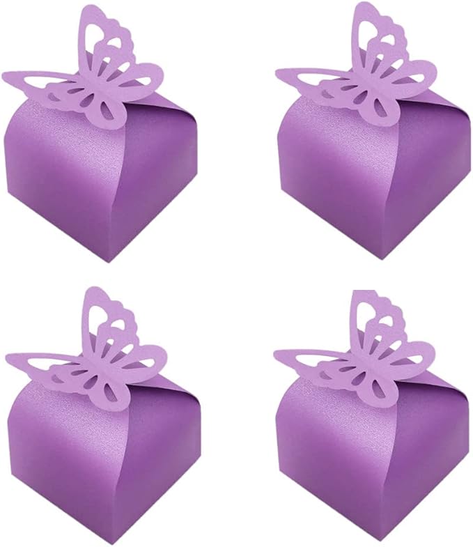 KUPOO 50PCS Small purple Butterfly Favor Boxes Girl Baby Shower Candy Box Small by KUPOO