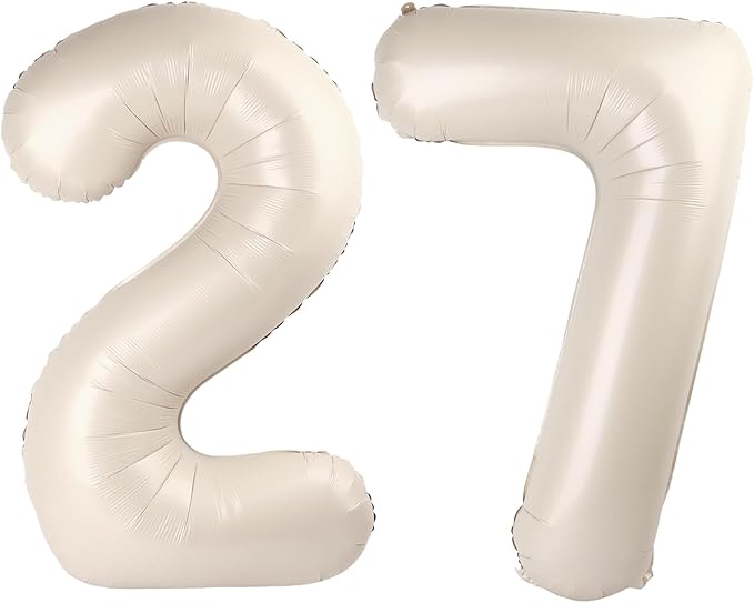 Cream White Number 27 72 Birthday Balloon 40 Inch, 27 72 Party Celebration by Upgesy