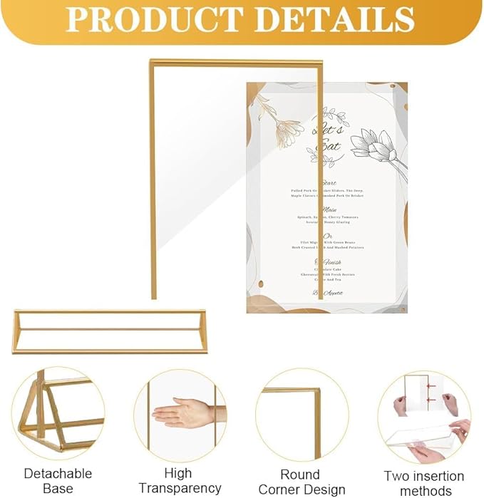 24 Pack Gold Acrylic Sign Holder, Picture Frames Wedding Double Sided Display - Image 3