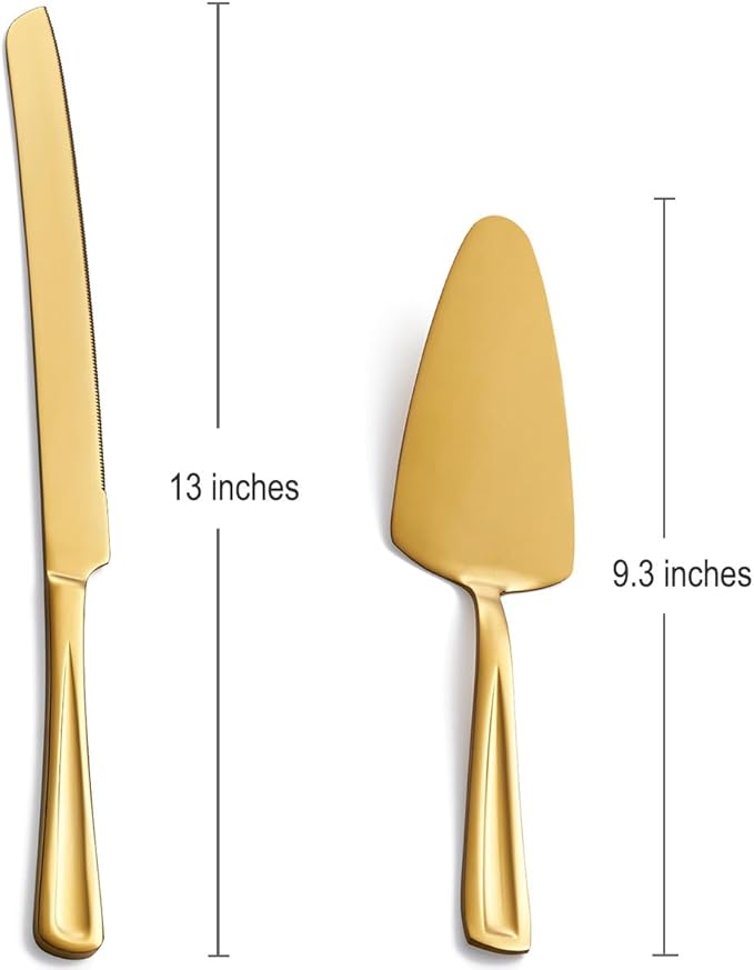 GoGeiLi Gold Cake Knife and Server Set, 13-inch Stainless Steel Cake Cutting Set - Image 3