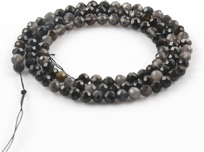 Song Xi 180pcs 2mm Natural Obsidian Gemstone Beads Faceted Round Loose Stone - Image 3