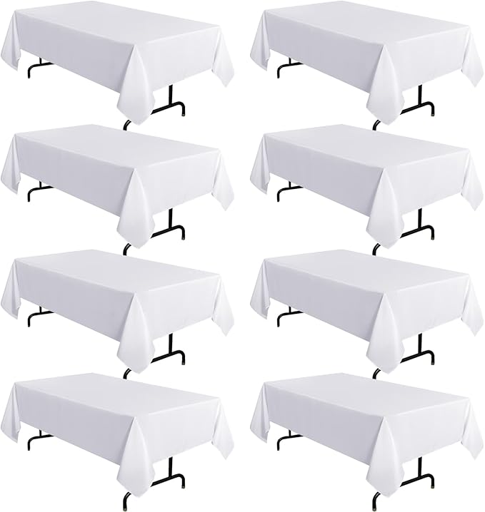 sancua 8 Pack White Tablecloth 60 x 120 Inch, Rectangle Table Cloth by sancua