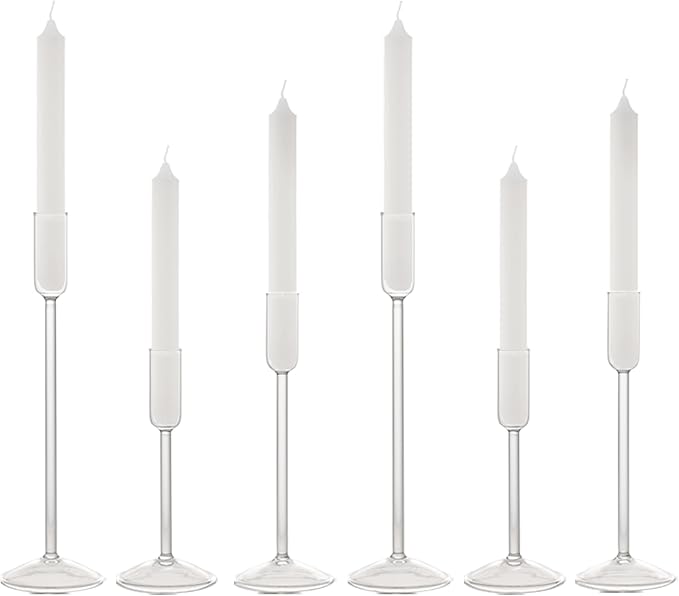 Candle Holder, Glass Taper Candle Tall Candlestick Holder, 3 Different Heights by WILLCEKA
