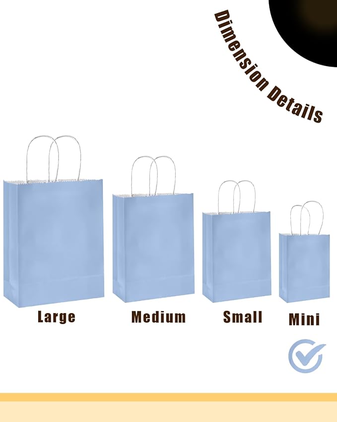 qiqee 50-Packs Light Blue Paper Gift Bags - Image 4