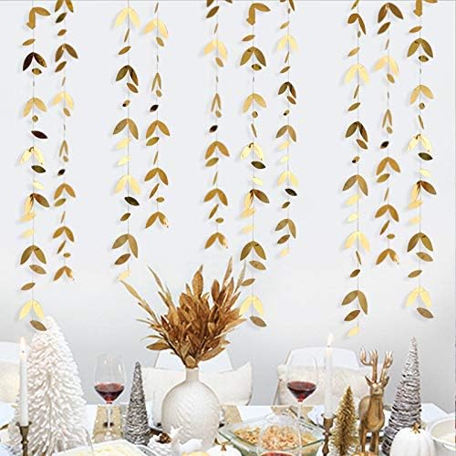 Gold Party Decorations Leaf Garland Hanging Paper Gold Leaves Streamer Banner by pinkblume
