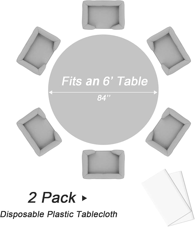 QIKSION White Round Tablecloth 2 Pack, 84 Inch Plastic Table Cover Disposable - Image 3