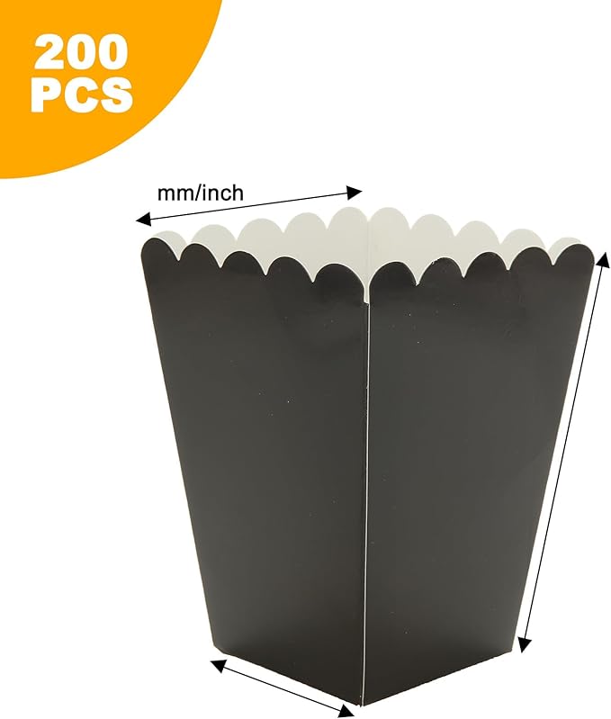 CertBuy 200 Pcs Black Popcorn Boxes, Paper Popcorn Bags, Cardboard Popcorn - Image 2