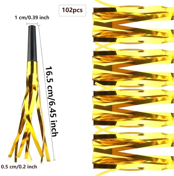 102 Pieces Glitter Gold Fringed Noise Maker Musical Blow Outs Musical Blowouts - Image 2