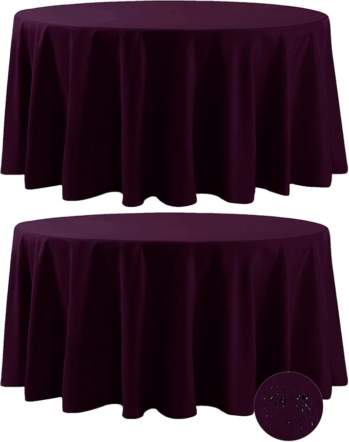 Fokitut 2 Pack Waterproof Round Tablecloth, 120 Inch, Stain Resistant and by BalsaCircle