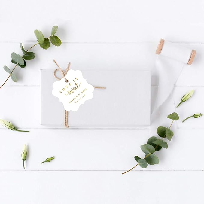Andaz Press Personalized Fancy Frame Square Wedding Gift Tags, Metallic Gold Ink - Image 4
