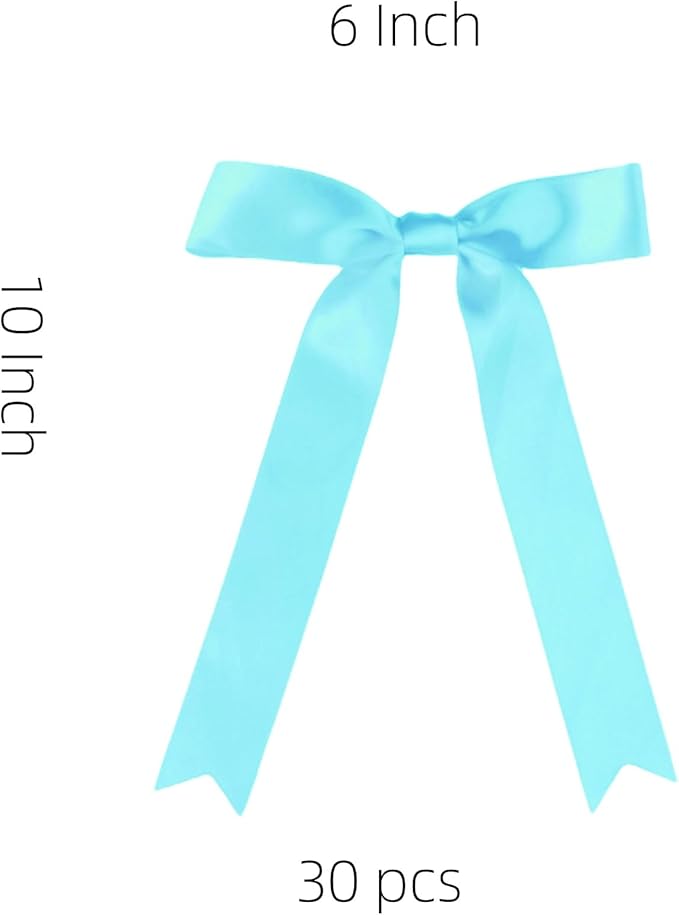 30 Pcs Turquoise Blue Satin Bows 6 X 10 Inch Premade Bows - Image 2