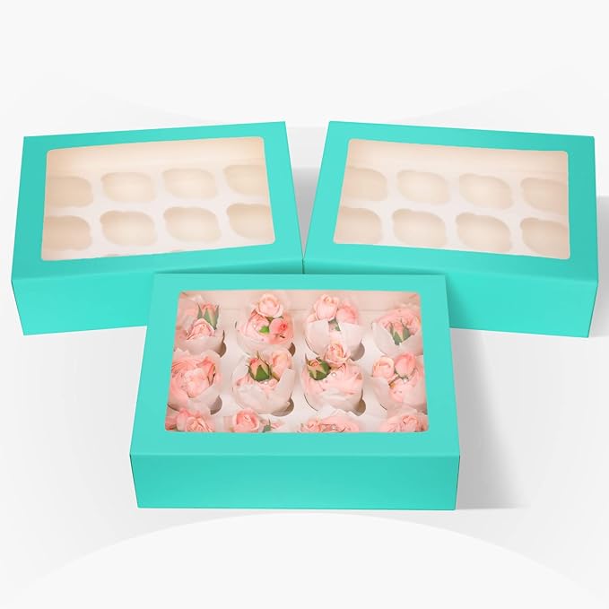 12 Cupcake Containers 10-Packs Cupcake Box Cupcakes Carrier, Mint Blue 12 - Image 3