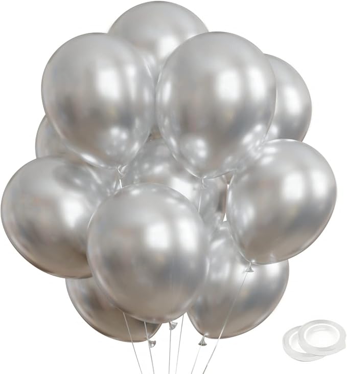 Silver Party Balloons 100pcs 12inch Chrome Metallic Silver Helium Balloons by JHBVHBH