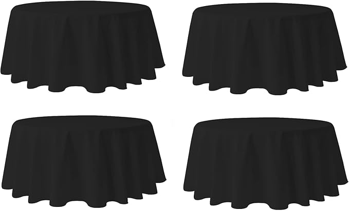 Pomp Black 120" Inch Round Premium Polyester Tablecloth | Wrinkle + Stain by POMP