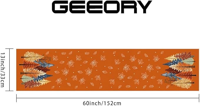 GEEORY Fall Watercolor Trees & Maple Leaves Table Runner 13x60 Inch, Rustic - Image 2