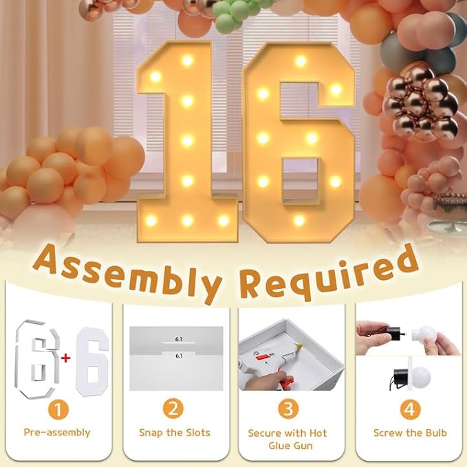 imprsv 3FT Marquee Light Up Numbers, Marquee Numbers 16th Birthday Decorations - Image 3