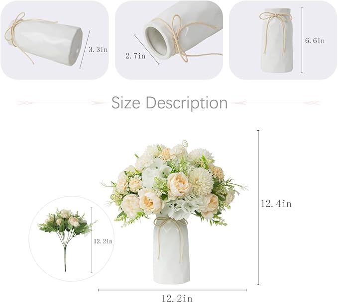 LESING Artificial Peony with Vase Silk Flowers Bouquets Fake Hydrangea Bulks - Image 4