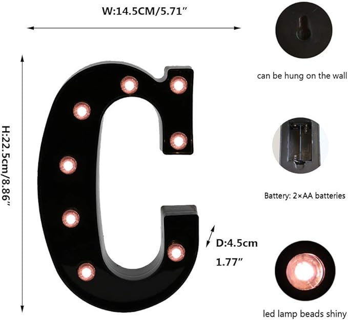 OYCBUZO Light Up Black Alphabet Marquee Letters Sign LED Marquee Number Lights - Image 6
