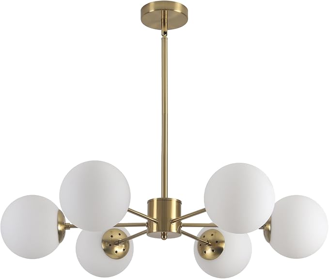 KCO 6-Light Globe Sputnik Chandelier Milk Glass Modern Gold Chandelier Light by KCOLighting