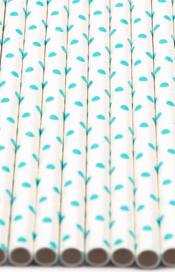 Pack of 150 Teal Blue Polka Dot Biodegradable 4-Ply Paper Drinking Straws - Image 3