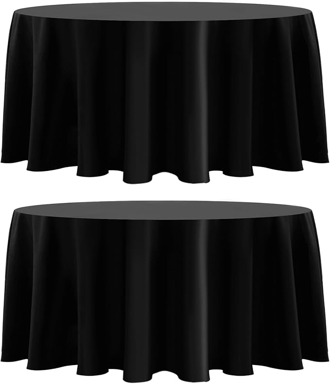 Round Tablecloth 2 Pack 108 Inch Black Tablecloths Washable Decorative Linen by AOCOZHomeLifeMuseum