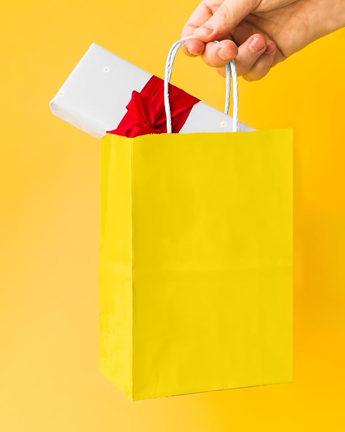 Bakepacker 100 Pcs Bright Yellow Mini Paper Gift Bags - Image 5
