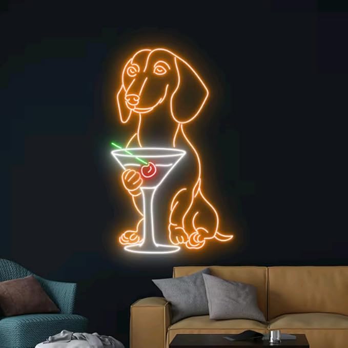 Dachshund Drinking Martini Neon Sign, Dachshund LED Light, Cocktail LED Sign by BELISAMA