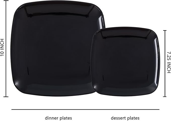 PULOTE 100 PCS Black Square Plastic Plates Disposable - Image 2
