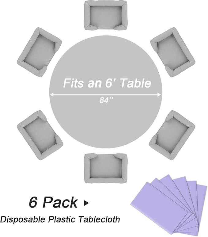 QIKSION Lavender Round Tablecloth 6 Pack, 84 Inch Plastic Table Cover Disposable - Image 5