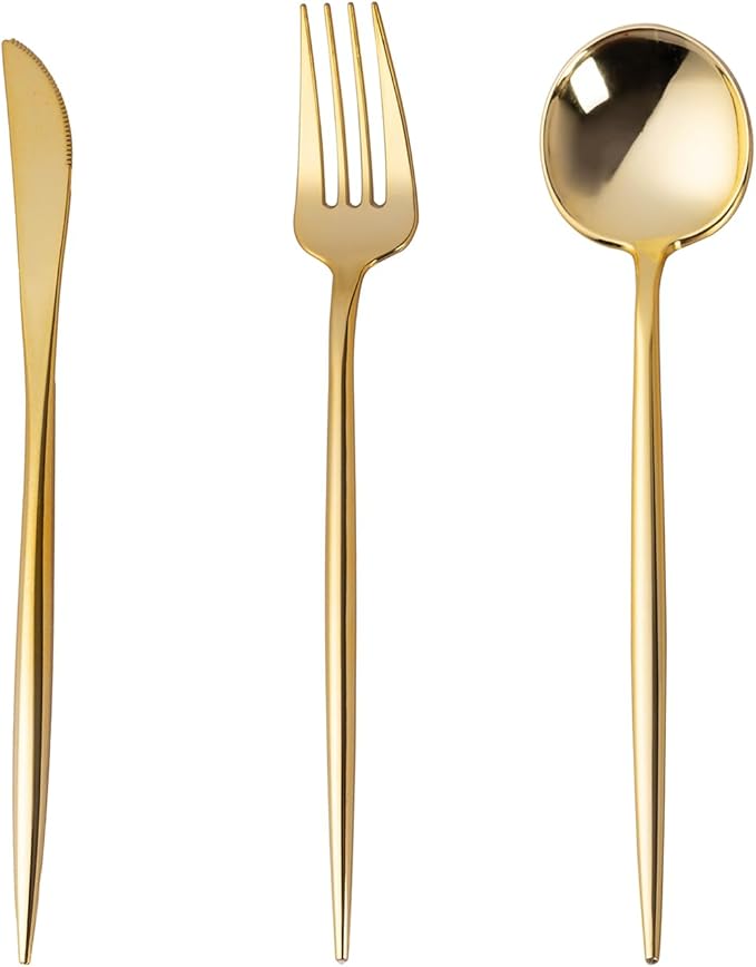 150PCS Gold Plastic Silverware, Heavy Duty Disposable Utensils Include 50 Forks by FabulousParty