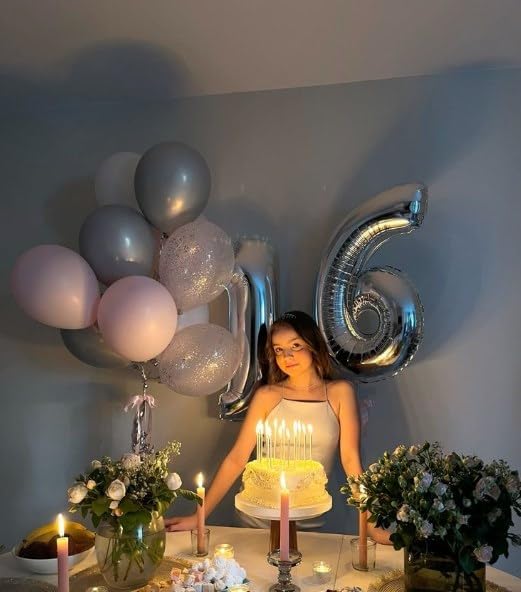40 Inch Silver Mylar Foil Number 6 Birthday Balloon, Digital Balloons - Image 7