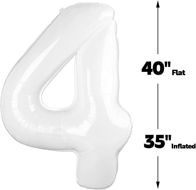 40 Inch White Large Number 4 Balloons, Giant Foil Number Four 14 24 34 40 44 - Image 2