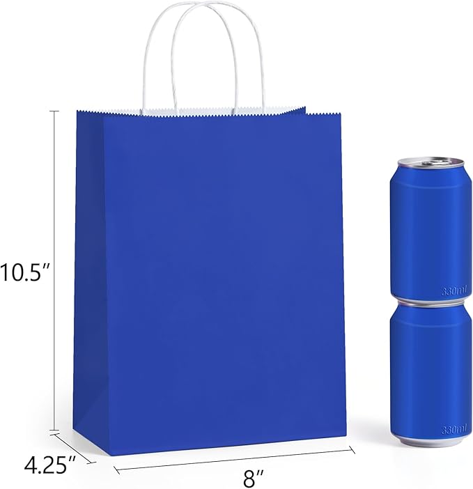 BagDream 8x4.25x10.5 Inch 100Pcs Royal Blue Gift Bags Medium Size, Kraft Paper - Image 2