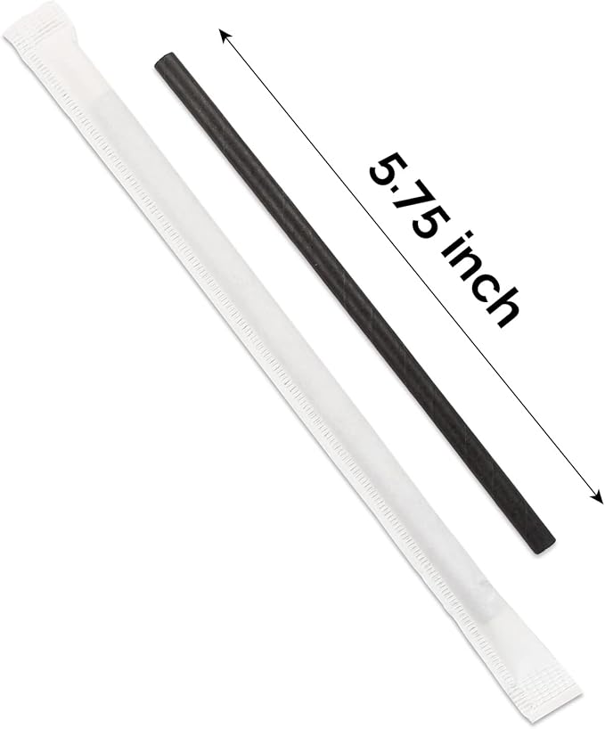 Chunspak 5.75 inch Disposable Black Paper Cocktail Straws, Paper Bar Stirrers - Image 3
