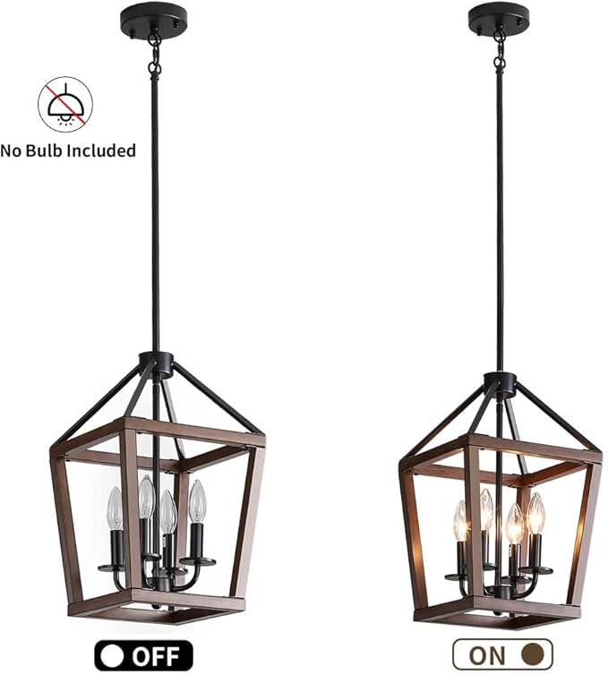 Farmhouse orb Metal Chandelier，4-Light Vintage Handmade Rustic Wood Pendant - Image 4