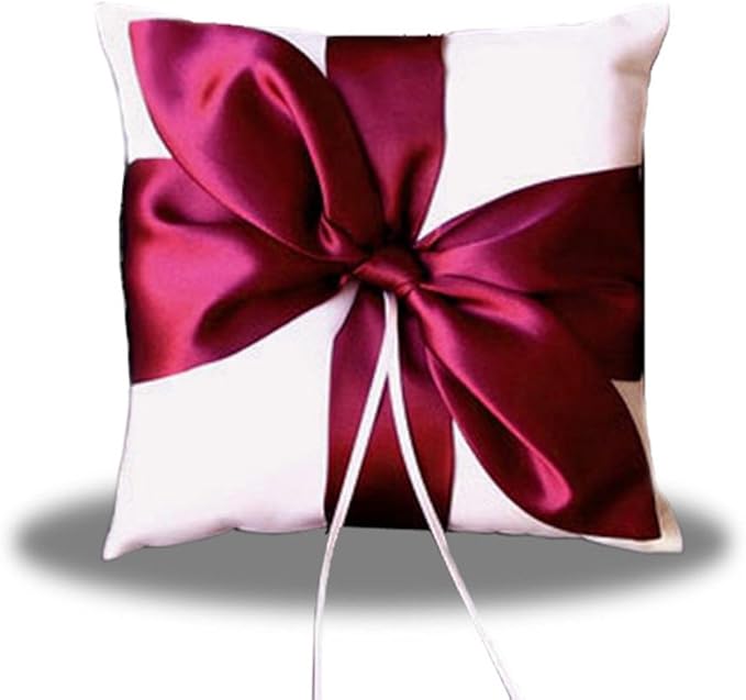 SACASUSA RED Satin Bow White Wedding Ring Pillow Bearer by SACASUSA