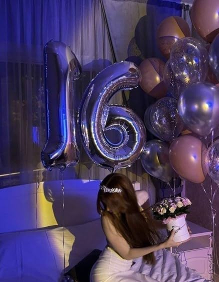 40 Inch Silver Mylar Foil Number 16 Birthday Balloon, Digital Balloons - Image 5