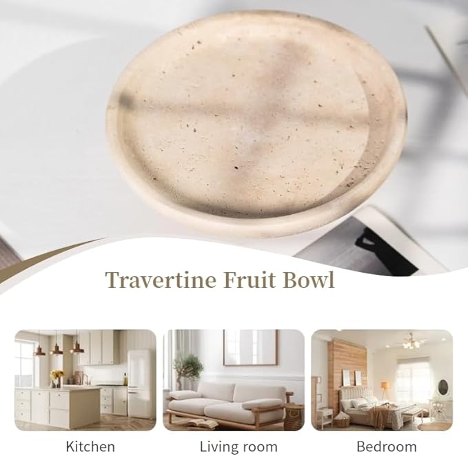 Natural Travertine Fruit Bowl 10.2" – Large Decorative Bowl & Travertine Decor - Image 7