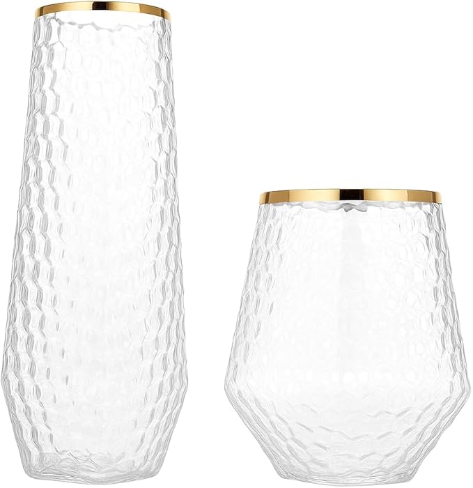 48 Pack Ribbed Origami Ripple Plastic Glasses 24 9oz Stemless Champagne Flutes by Oojami