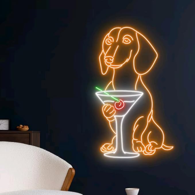 Dachshund Drinking Martini Neon Sign, Dachshund LED Light, Cocktail LED Sign - Image 2