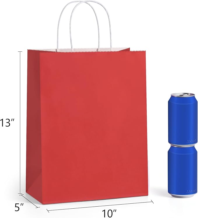 BagDream Red Gift Bags 10x5x13 Inch 100Pcs Large Kraft Paper Bags Bulk - Image 2