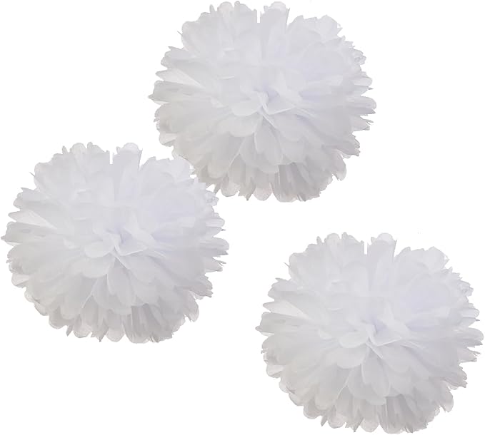 12" White Tissue Pom Poms DIY Hanging Paper Flowers - Image 3