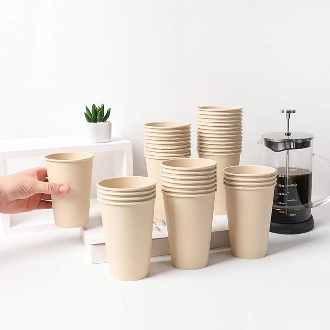 Bamboo Fiber 120 Count 16 oz Disposable Light Brown Paper Coffee Cups - Image 5