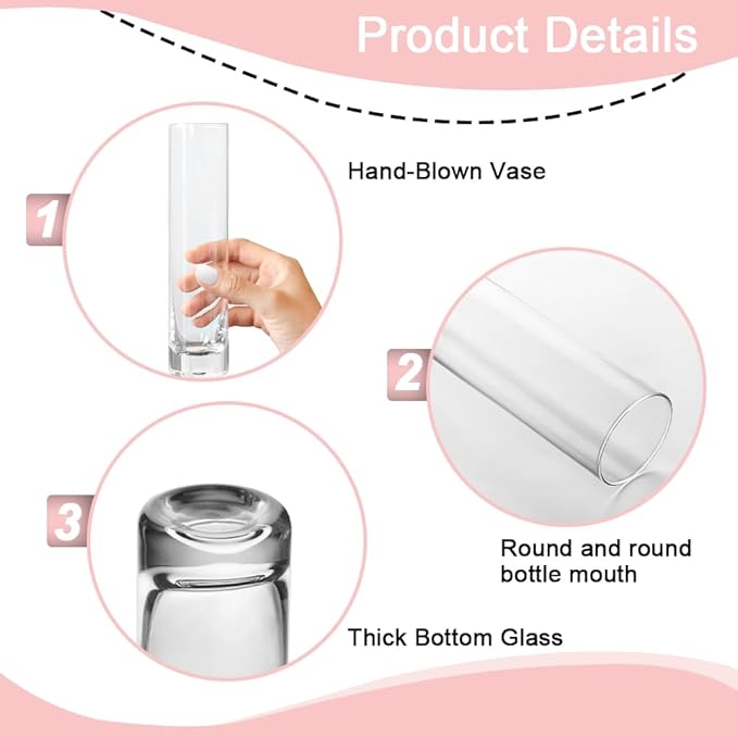 12 Pack 7.5 Inch Glass Cylinder Bud Vases - Image 3