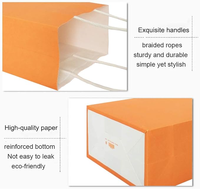 25 PCS Small Gift Bags Orange Kraft Paper Bags - Image 3