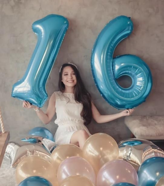 40 Inch Pearl Blue 3 Large Number Balloon, 3 13 23 30 33 36 38 Pearl Blue - Image 7