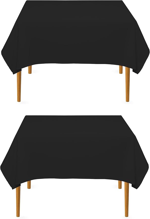 Pomp Black 70" x 70" Poplin Polyester Tablecloth | Wrinkle + Stain Resistant by POMP