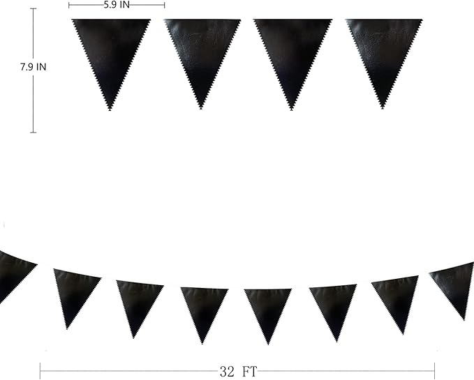 Black Party Decorations Triangle Pennant Banner Flag Black Metallic Fabric - Image 2